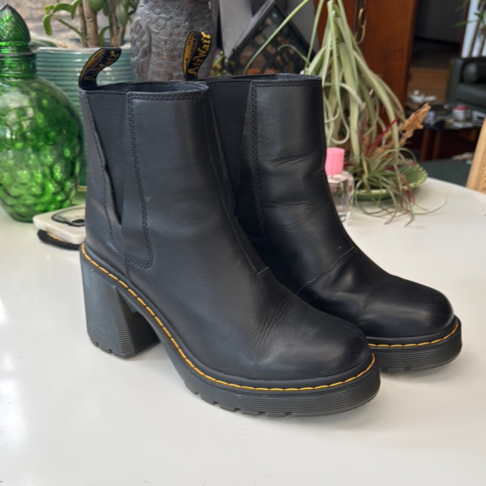 Black Leather Platform Ankle Boots